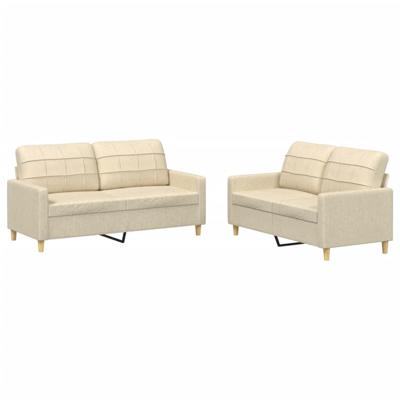 2-delige Loungeset met kussens stof crèmekleurig