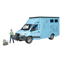 Bruder MB Sprinter dieren transport blauw met paard - thumbnail