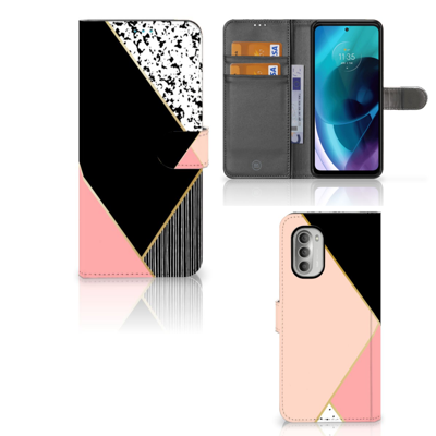 Motorola Moto G51 5G | Book Case | Zwart Roze Vormen