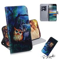 Olieverf schilderij uil patroon gekleurde tekening horizontale Flip lederen case voor Sony Xperia 10 met houder & kaartsleuven & portemonnee - thumbnail