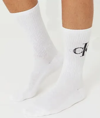Calvin Klein 2-paar Crew sokken - Logo monogram - Katoenen witte sportsokken met badstof zool
