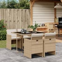 5-delige Tuinset met kussens poly rattan beige - thumbnail