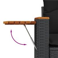 5-delige Loungeset met kussens poly rattan zwart - thumbnail