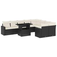 10-delige Loungeset met kussens poly rattan zwart - thumbnail