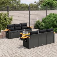 7-delige Loungeset met kussens poly rattan zwart - thumbnail