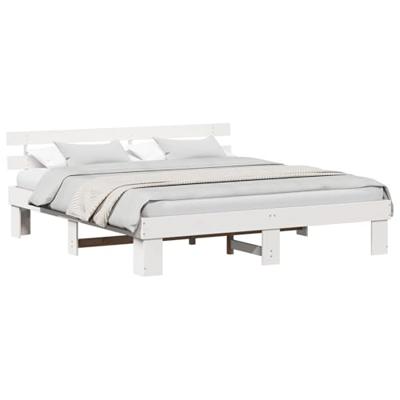 Bedframe met hoofdeinde Wit 180 x 200 cm Massief grenenhout Bedframe met hoofdeinde Wit 180 x 200 cm Massief grenenhout