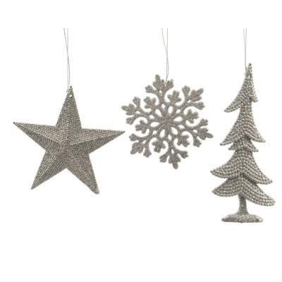 10 stuks! Hanger Kerstbal plastic glitter zilver Decoris - Decoris
