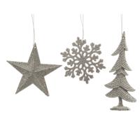10 stuks! Hanger Kerstbal plastic glitter zilver Decoris - Decoris - thumbnail
