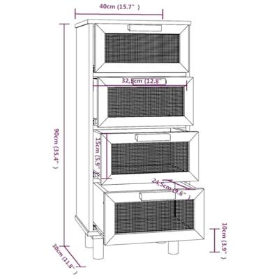 Dressoir 40x30x90 cm massief grenenhout en rattan wit Dressoir 40x30x90 cm massief grenenhout en rattan wit