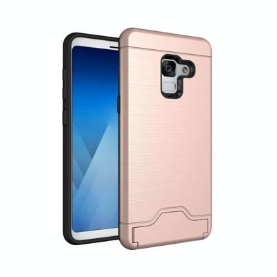 Voor Galaxy A8 PLUS (2018) geborsteld textuur, scheidbaar PC + TPU beschermende combinatie Back Cover met houder & kaartslot (Rose goud)