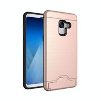 Voor Galaxy A8 PLUS (2018) geborsteld textuur, scheidbaar PC + TPU beschermende combinatie Back Cover met houder & kaartslot (Rose goud) - thumbnail
