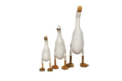 Beeld eend - white wash - bamboe|teak - set van 3 Beeld eend - white wash - bamboe|teak - set van 3