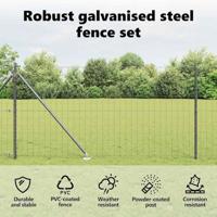 VidaXL Hek met paal grijs 1 x 10 m staal en pvc - thumbnail