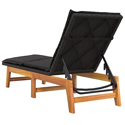Ligbed met kussen poly rattan en massief acaciahout - thumbnail