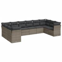 10-delige Loungeset met kussens poly rattan grijs - thumbnail