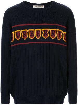 Burberry Pre-Owned intarsia logo ribbed jumper - Blue Burberry Pre-Owned intarsia logo ribbed jumper - Blue