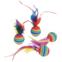 Kattenspeeltje Bal Regenboog met Veer - 4 stuks 7 x 7 x 3 cm Flamingo Multicolor - thumbnail