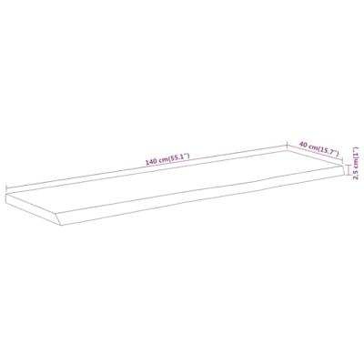 Tafelblad rechthoekig natuurlijke rand 140x40x2,5 cm acaciahout