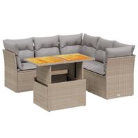 5-delige Loungeset met kussens poly rattan beige - thumbnail