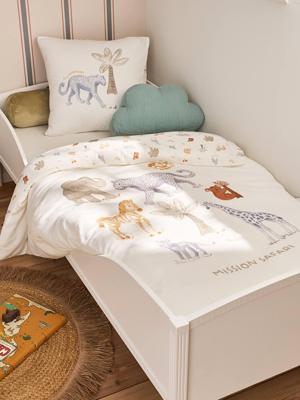 Parrure bedovertrek en kussensloop MISSION SAFARI in hydrofiel katoen, met gerecycled katoen ecru