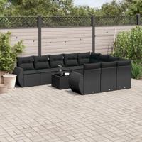 11-delige Loungeset met kussens poly rattan zwart - thumbnail
