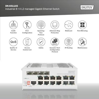 Digitus DN-651145 Industrial Ethernet Switch 8 + 4 poorten 10 / 100 / 1000 MBit/s