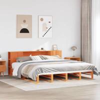 Bed met boekenkast zonder matras hout wasbruin 200x200 cm - thumbnail