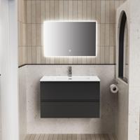Badkamermeubelset BWS Liva Onderkast Wastafel en LED Spiegel 80 cm Mat Zwart - thumbnail