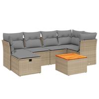 7-delige Loungeset met kussens poly rattan gemengd beige - thumbnail