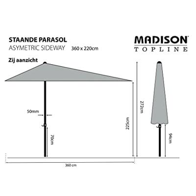 Stokparasol Asymetriq Asymetrique Sideway 360 x 220 cm grey zonwering - Madison