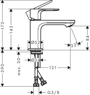 Hansgrohe Rebris S 1-gats wastafelkraan 80 coolstart z. waste chroom 72514000 - thumbnail