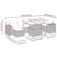 8-delige Loungeset met kussens poly rattan lichtgrijs - thumbnail