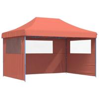 Partytent inklapbaar pop-up met 3 zijwanden terracottakleurig - thumbnail