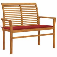 VidaXL Tuinbank met rood kussen 112 cm massief teakhout - thumbnail