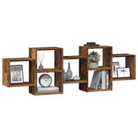 Wandschap 129x18x42 cm bewerkt hout oud houtkleurig - thumbnail
