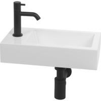 Saqu Square fonteinset met mat zwarte kraan links wit mineraalmarmer - thumbnail