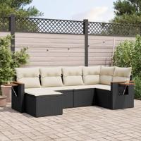 6-delige Loungeset met kussens poly rattan zwart - thumbnail