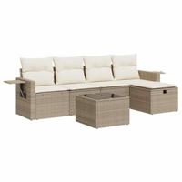 6-delige Loungeset met kussens poly rattan beige - thumbnail