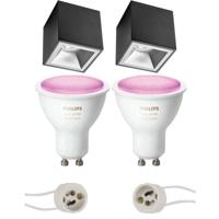 Pragmi Cliron Pro - Opbouw Vierkant - Mat Zwart/zilver - Verdiept - 90mm - Philips Hue - Opbouwspot Set Gu10 - White And - thumbnail