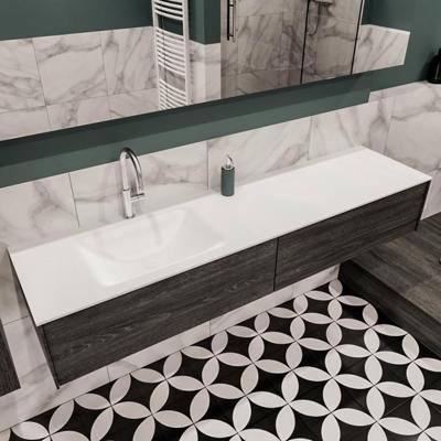 Mondiaz Lush Cloud badmeubel eiken Dark brown 180 cm 2 lades solid surface enkele spoelbak links 1 kraangat