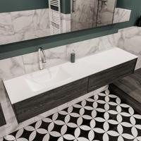 Mondiaz Lush Cloud badmeubel eiken Dark brown 180 cm 2 lades solid surface enkele spoelbak links 1 kraangat - thumbnail