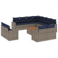 12-delige Loungeset met kussens poly rattan grijs - thumbnail