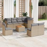 9-delige Loungeset met kussens poly rattan gemengd beige - thumbnail