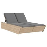 Ligbed 2-persoons met kussens poly rattan beige - thumbnail