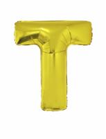 Folieballon Goud Letter &apos;T&apos; groot - thumbnail