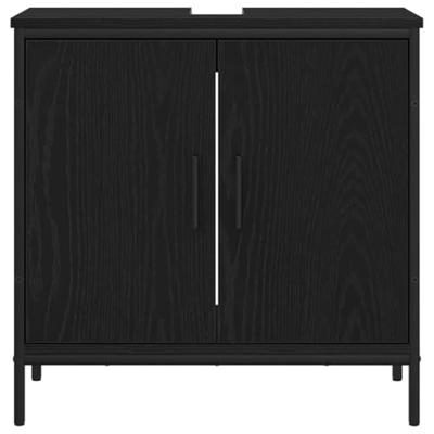 4 Delige Badkamermeubel Set Zwart Eiken Gefabriceerd Hout