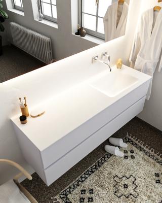 Mondiaz Vica 150cm badmeubel cale 2 lades wastafel Cloud rechts zonder kraangat Mondiaz Vica 150cm badmeubel cale 2 lades wastafel Cloud rechts zonder kraangat