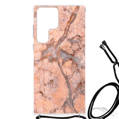 Samsung Galaxy S23 Ultra Anti-Shock Hoesje Marmer Oranje Samsung Galaxy S23 Ultra Anti-Shock Hoesje Marmer Oranje