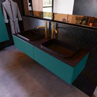 Badkamermeubelset Mondiaz Erin 150 cm met 2 Lades met RIDGE Wastafel Dubbel Urban met 2 kraangaten Greeploos Mat Smag - thumbnail