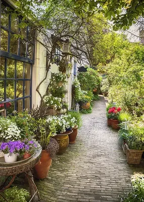 Alexsar Art Tuinschilderij bloempot pad 70x50cm